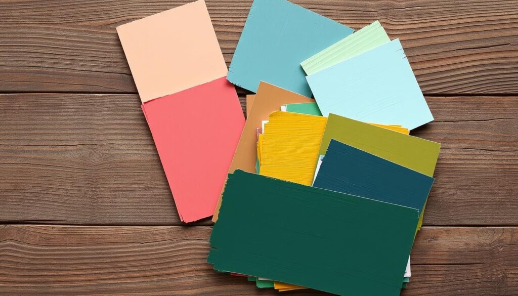 A well-curated selection of hand-painted furniture color samples, laid out in a tasteful arrangement on a rustic wooden surface. Soft, natural lighting illuminates the vibrant hues, ranging from muted earth tones to bold, saturated shades. Brushstrokes and subtle textures add depth and character to the painted finishes. The carefully chosen color palette reflects the timeless appeal of hand-crafted, artisanal pieces. A sense of creative inspiration and artistry permeates the scene, inviting the viewer to imagine the possibilities for their own painted furniture projects.